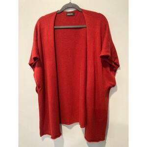 Eskandar Red Extrafine Wool Cashmere Tabard Cardigan Wrap Shawl Sweater OS